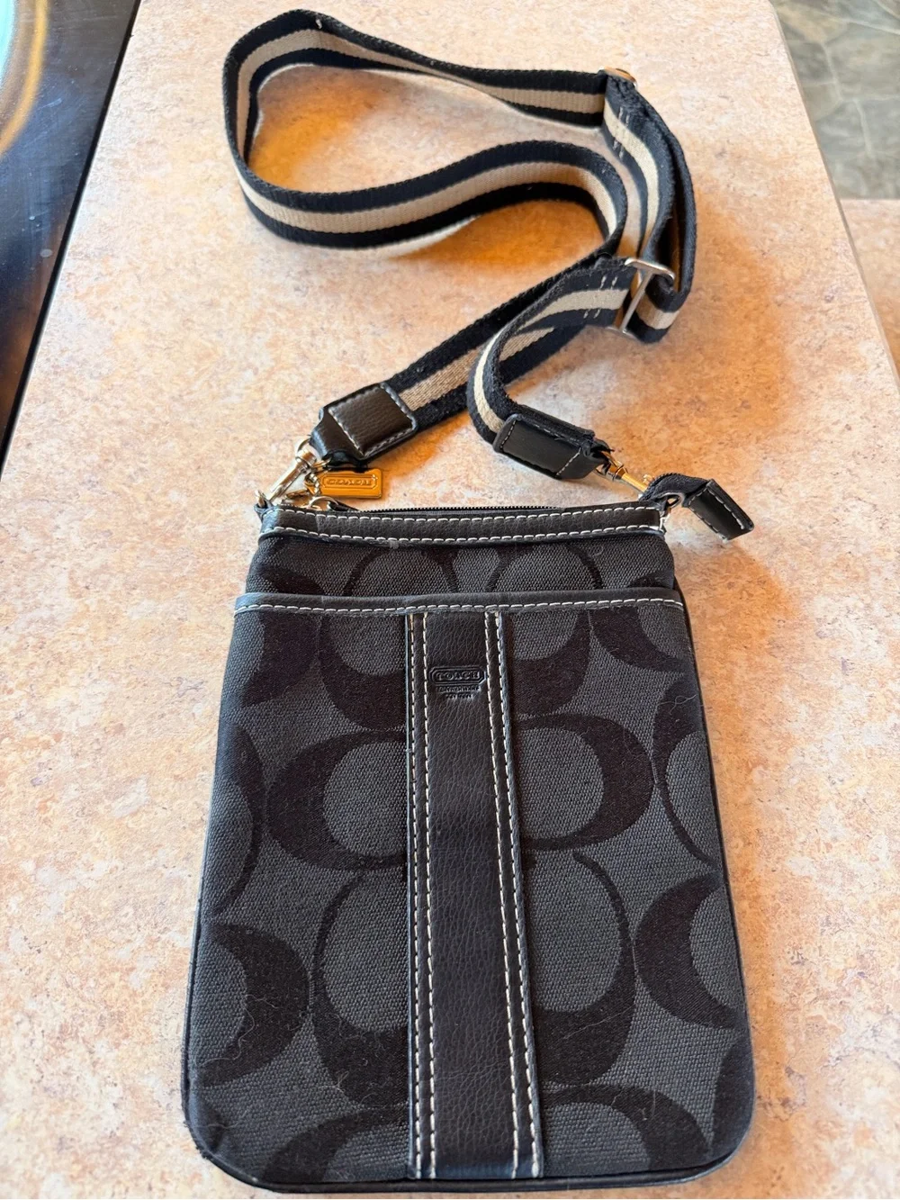 Coach Black and Gray Signature Crossbody Phone Pouch - Picture 1 of 3